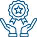 Icon of hands and badge proving quality assurance-01